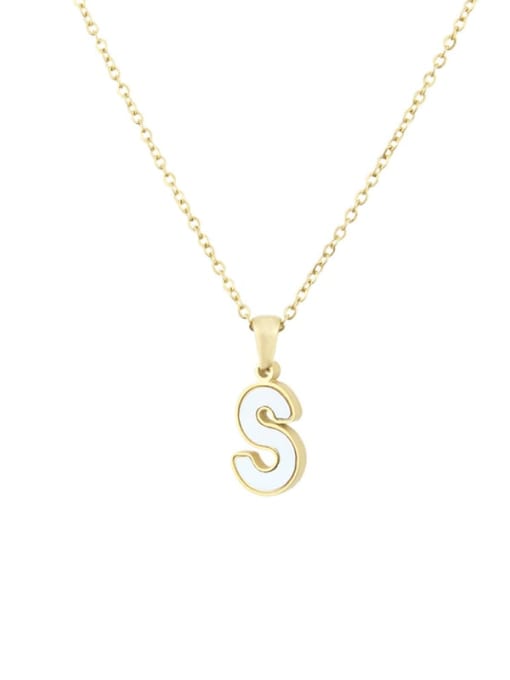 S Steinless steel shell minimalist 26 letter Pendant Necklace