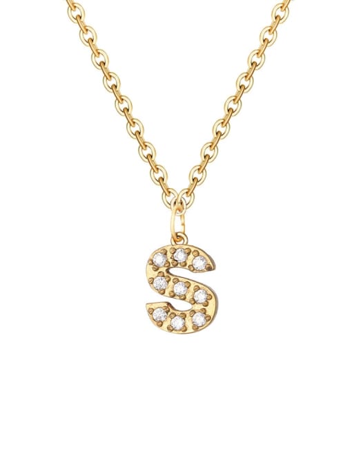 S 14 K gold Stainless steel Cubic Zirconia Letter Minimalist Necklace