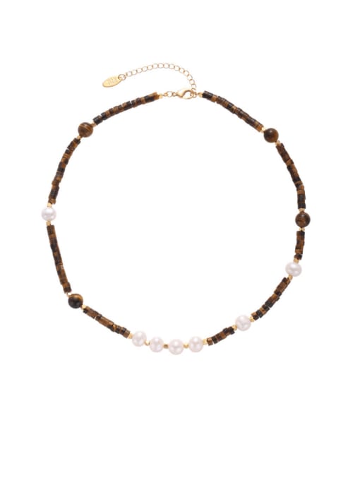 ACCA Brass Natural Stone Geometric Vintage Beaded Necklace