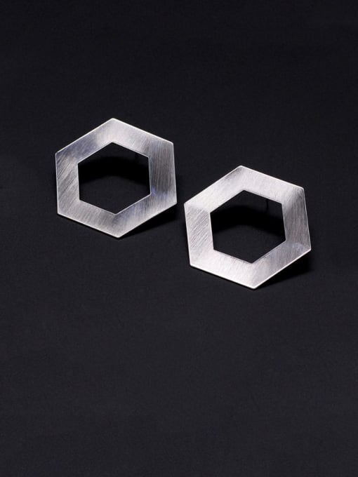 white K Copper Hollow Hexagon Minimalist Stud Trend Korean Fashion Earring
