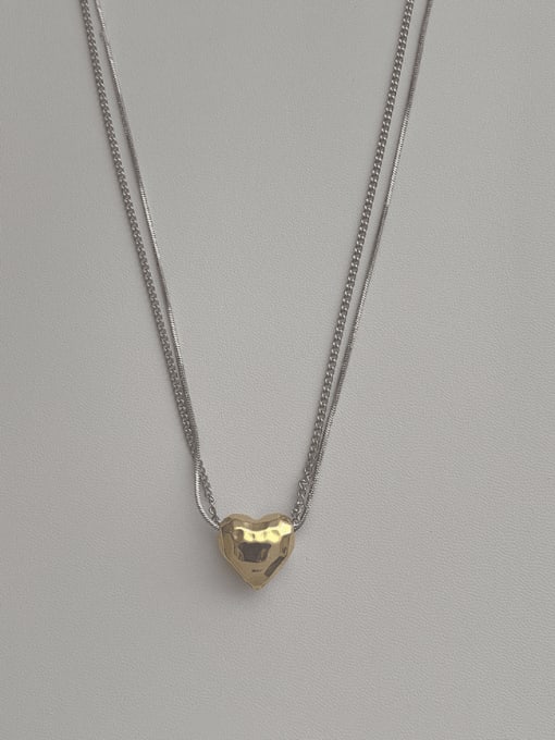 H217 gold Brass Heart Minimalist Multi Strand Necklace
