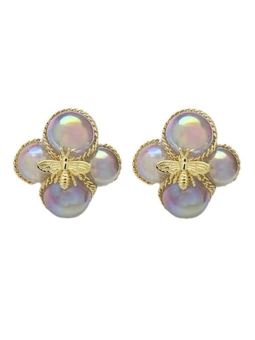 SUUTO Zinc Alloy Imitation Pearl Flower Minimalist Stud Earring 2