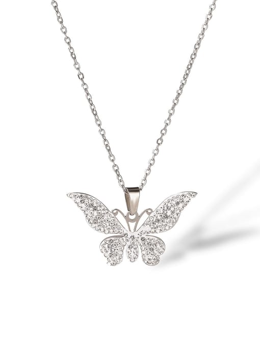AOG Titanium Steel Cubic Zirconia Butterfly Dainty Necklace 4