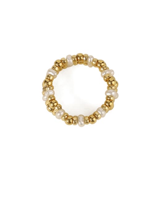 Double Pearl Ring Brass Freshwater Pearl Geometric Vintage Stackable Ring