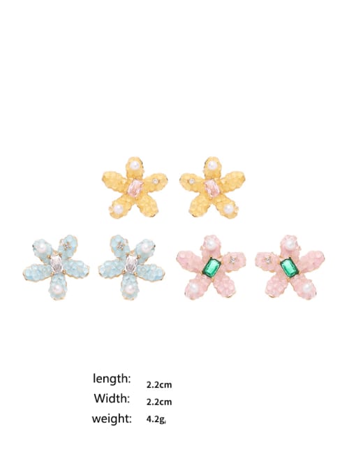 Five Color Brass Cubic Zirconia Enamel Flower Cute Stud Earring 3
