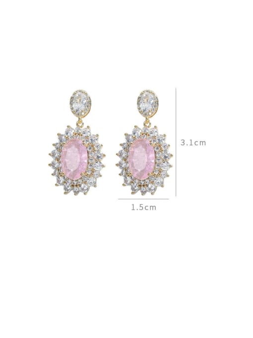 YOUH Brass Cubic Zirconia Pink Flower Dainty Drop Earring 2