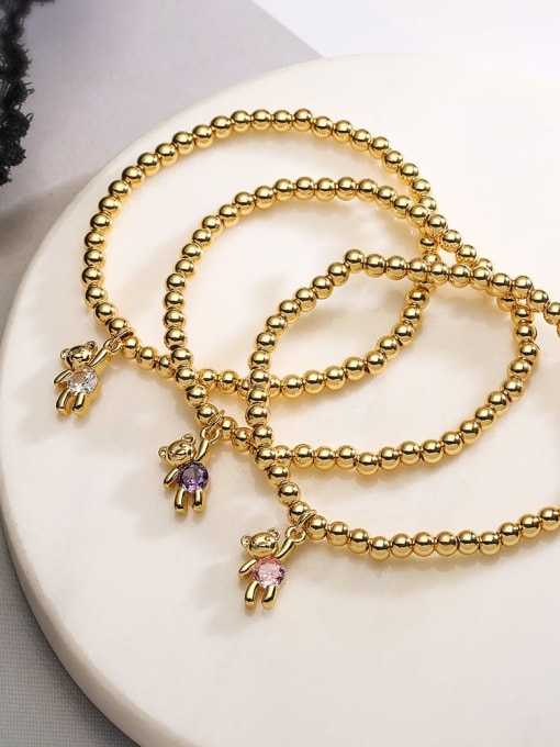 AOG Brass Cubic Zirconia Elastic rope Bear Dainty Handmade Beaded Bracelet 1