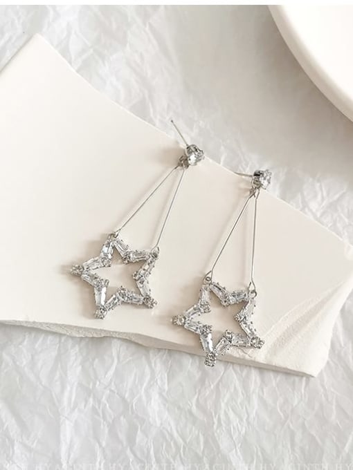 white K Copper Cubic Zirconia Hollow Star Minimalist Drop Trend Korean Fashion Earring