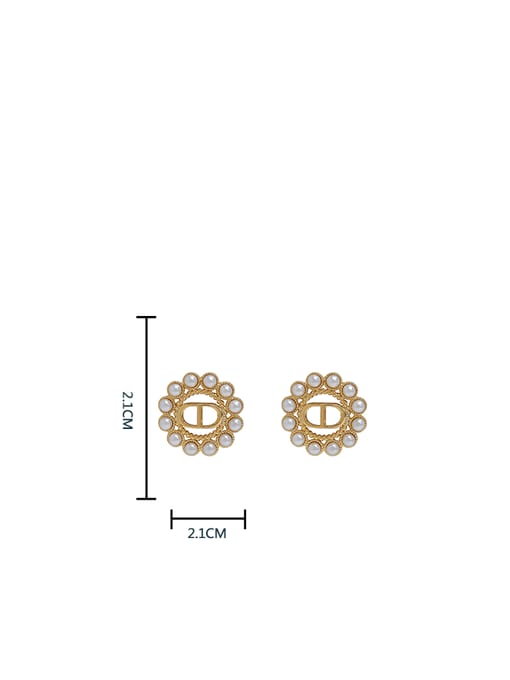 HYACINTH Brass Imitation Pearl Flower Trend Stud Earring 2
