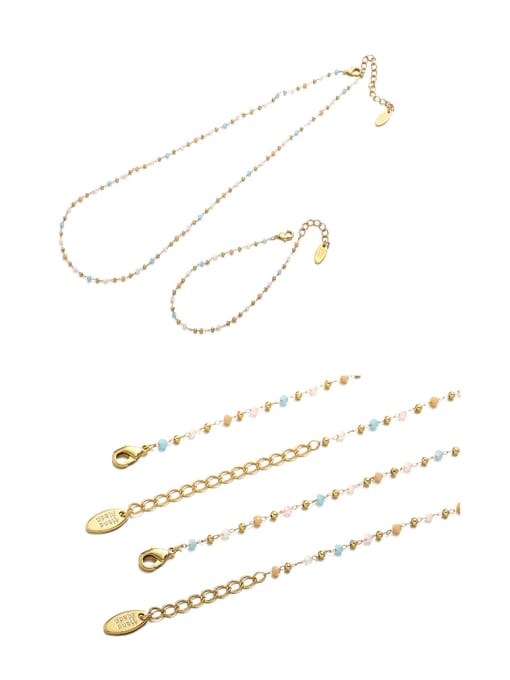 TINGS Brass Natural Stone Minimalist Geometric Bracelet and Necklace Set 2