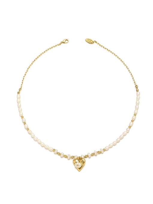 Gold Brass Imitation Pearl Heart Vintage Necklace