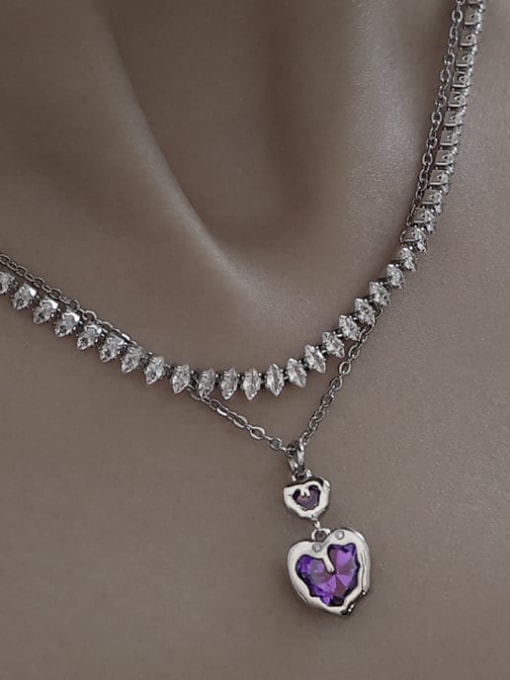 TINGS Brass Cubic Zirconia Heart Trend Necklace 1