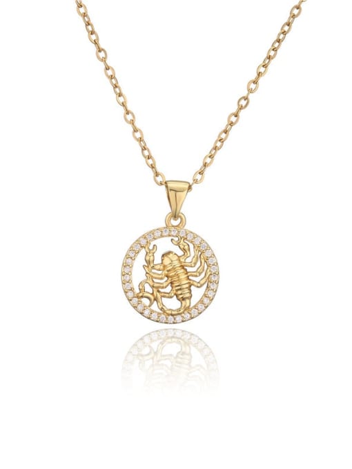 scorpio Brass Cubic Zirconia  Vintage Constellation Pendant Necklace