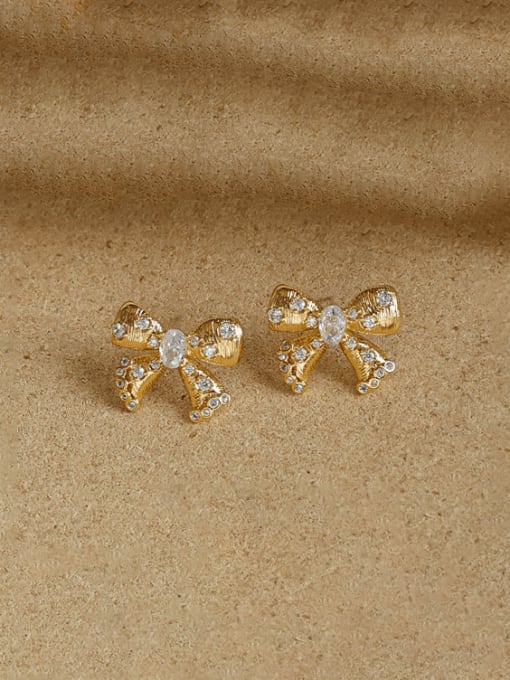 Five Color Brass Rhinestone Bowknot Vintage Stud Earring 0