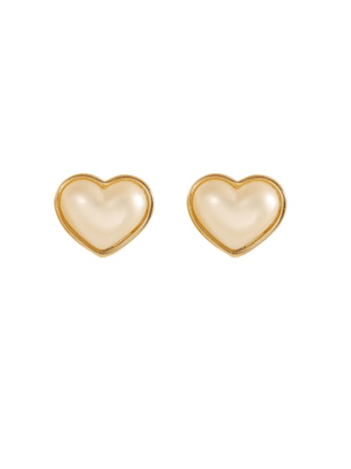 HYACINTH Brass Imitation shell Heart Minimalist Stud Earring 0