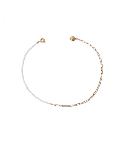 golden Brass Freshwater Pearl Heart Minimalist Necklace