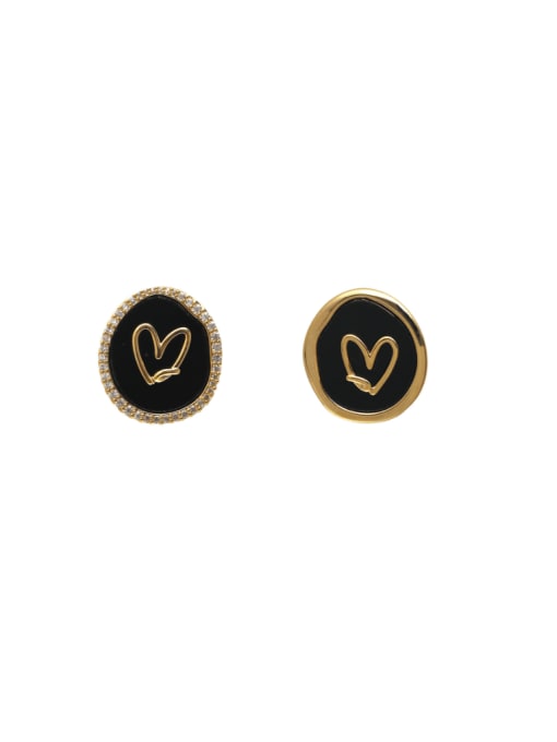 18K gold black Brass Enamel Heart Minimalist Stud Earring