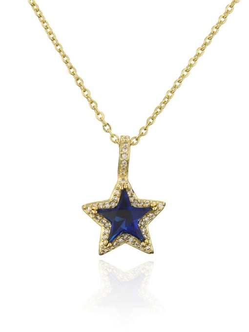20825 Brass Glass Stone  Minimalist Five-pointed star Pendant Necklace