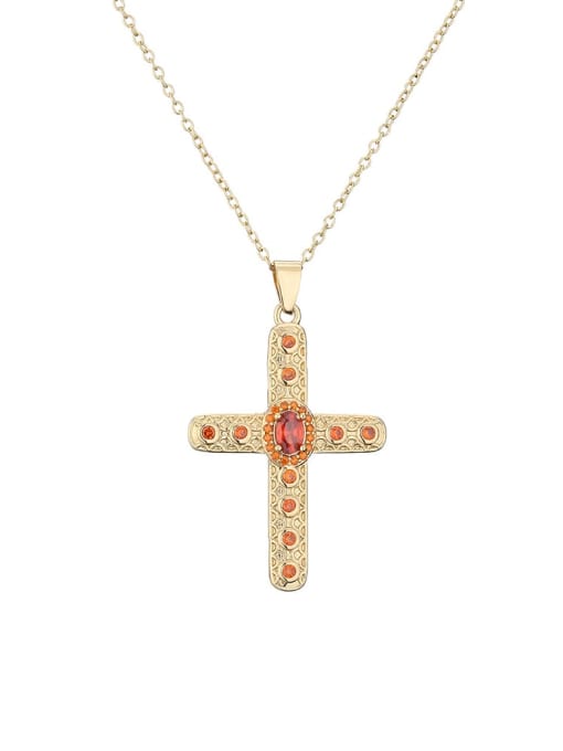 21776 Brass Cubic Zirconia Cross Vintage Regligious Necklace
