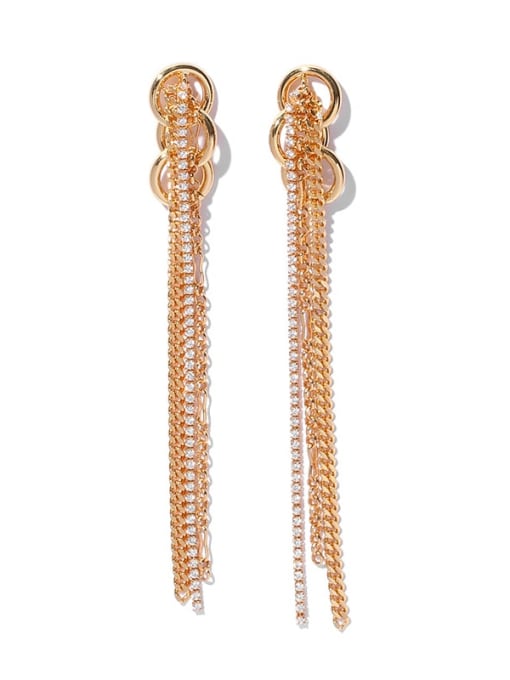 TINGS Brass Cubic Zirconia Tassel Vintage Threader Earring 0