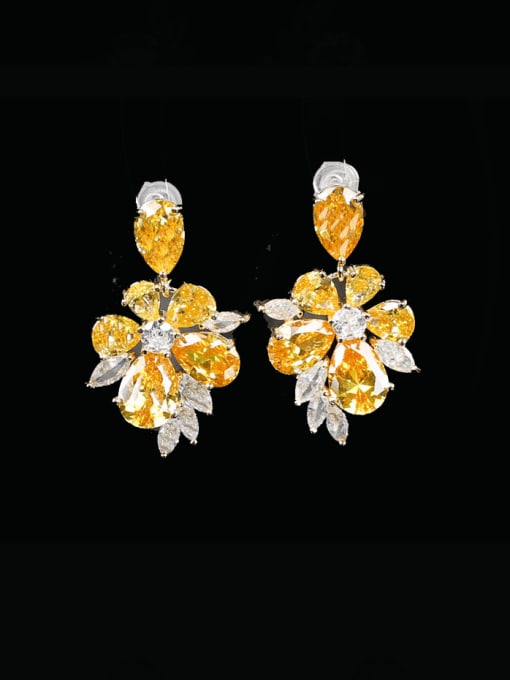 OUOU Brass Cubic Zirconia Flower Luxury Cluster Earring 4
