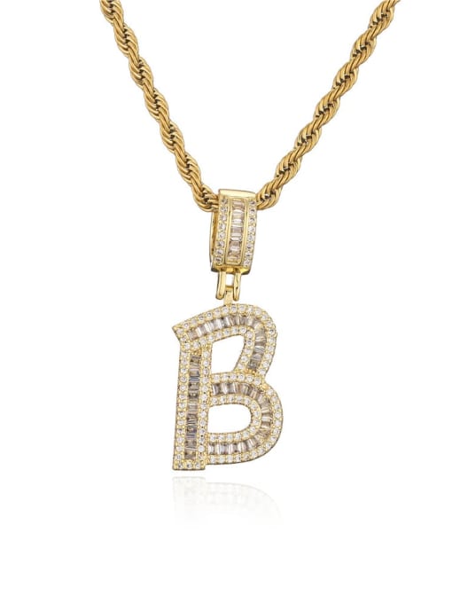 B Brass Cubic Zirconia  Vintage  Letter  Pendant Necklace