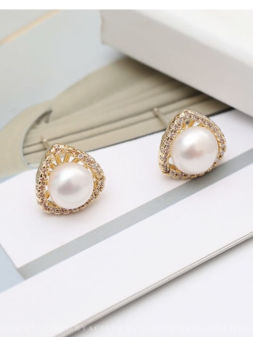 HYACINTH Copper Imitation Pearl Triangle Minimalist Stud Trend Korean Fashion Earring 1