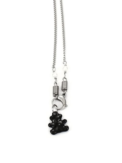 dark Titanium Steel Enamel Bear Cute Necklace