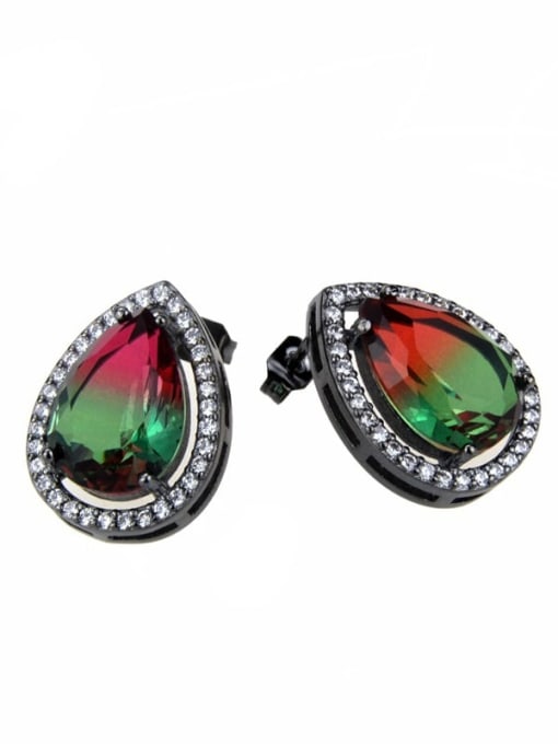 Red green gradient Brass Cubic Zirconia Water Drop Luxury Stud Earring