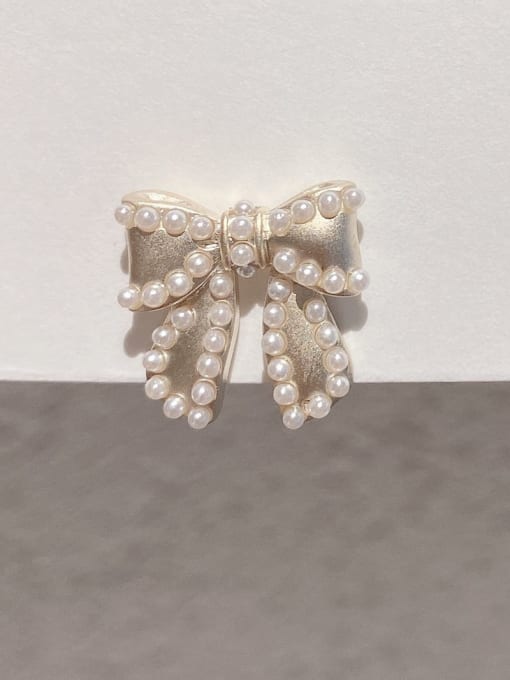 Sub gold bow Pearl Earrings Copper Alloy Imitation Pearl bow tie Dainty Stud Earring