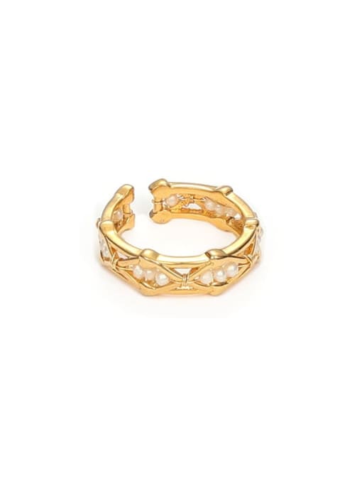 Hollow ring Brass Imitation Pearl Geometric Minimalist Band Ring