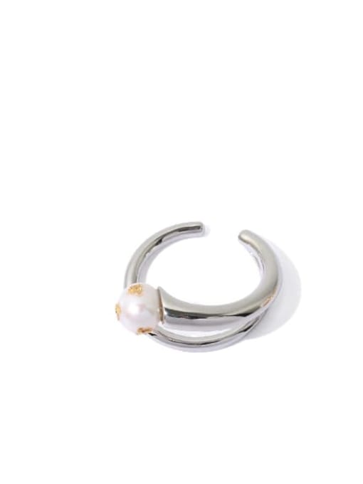 steel Brass Imitation Pearl Irregular Minimalist Stackable Ring