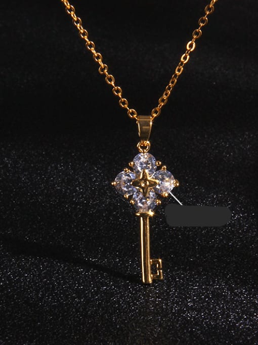 Key a a092 Copper Cubic Zirconia Key Trend Fan Pendant Necklace
