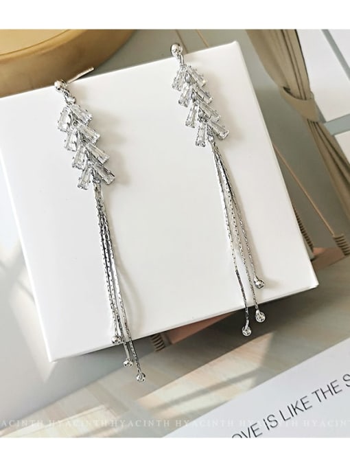 White K Copper Cubic Zirconia Tassel Dainty Hook Trend Korean Fashion Earring