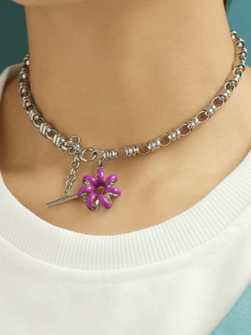 Five Color Brass Enamel Flower Vintage Necklace 1