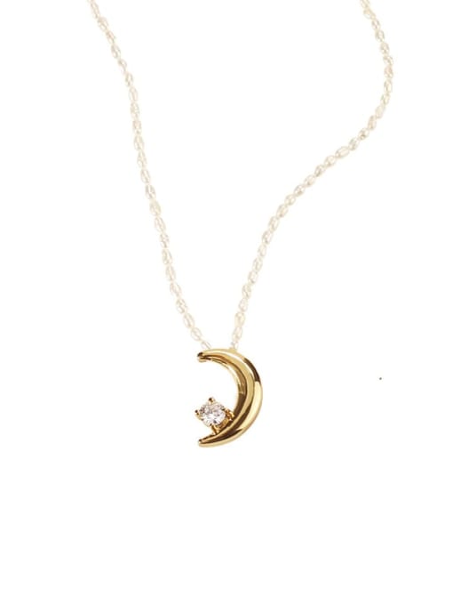 TINGS Brass Freshwater Pearl Moon Artisan Pandant Necklace 4