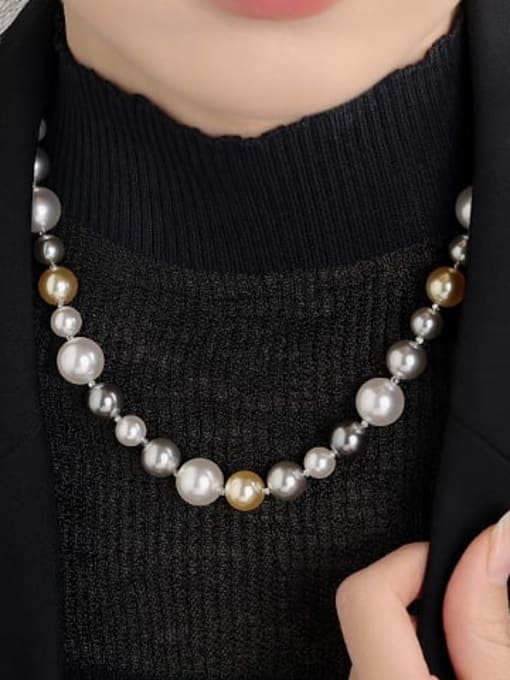 ACCA Brass Imitation Pearl Round Minimalist Beaded Necklace 1