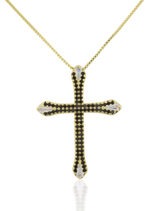 Golden black Brass Cubic Zirconia Cross Pendant Necklace