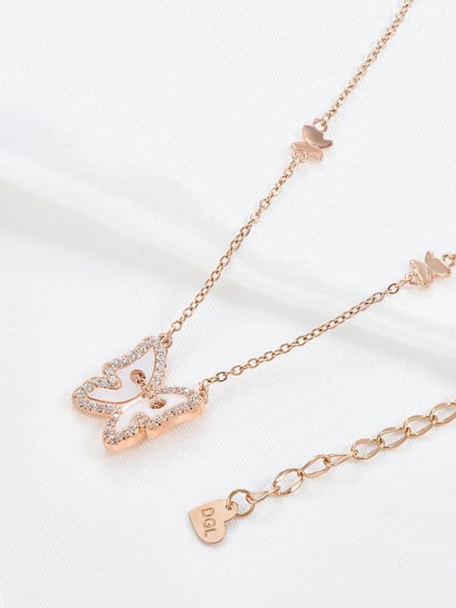 Rose Gold XL61811 Brass Cubic Zirconia Butterfly Dainty Necklace