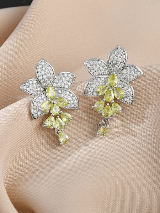 Steel color ED65546 Brass Cubic Zirconia Flower Dainty Stud Earring