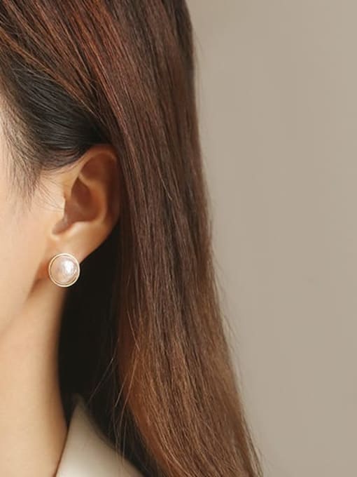 ACCA Brass Imitation Pearl Geometric Minimalist Stud Earring 1