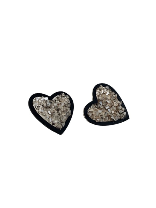 Big Love Earrings S925 silver needle Alloy Resin crushed ice Heart Vintage Stud Earring