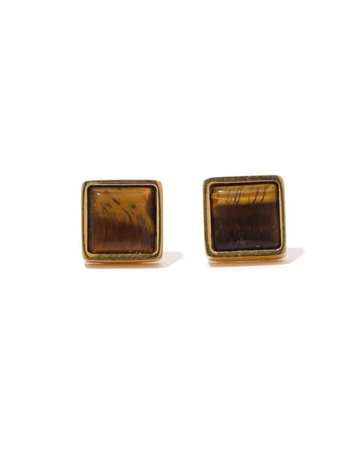 ACCA Titanium Steel Natural Stone Square Vintage Earring 3
