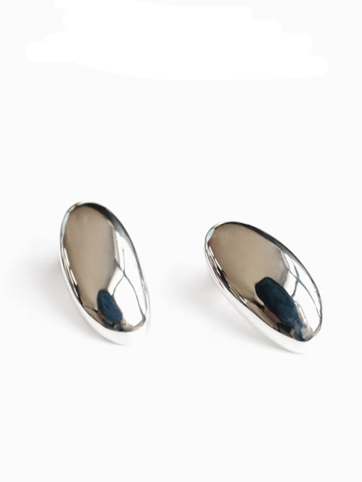 Oval White Gold Earrings Brass Smooth Irregular  Geometric Minimalist Stud Earring