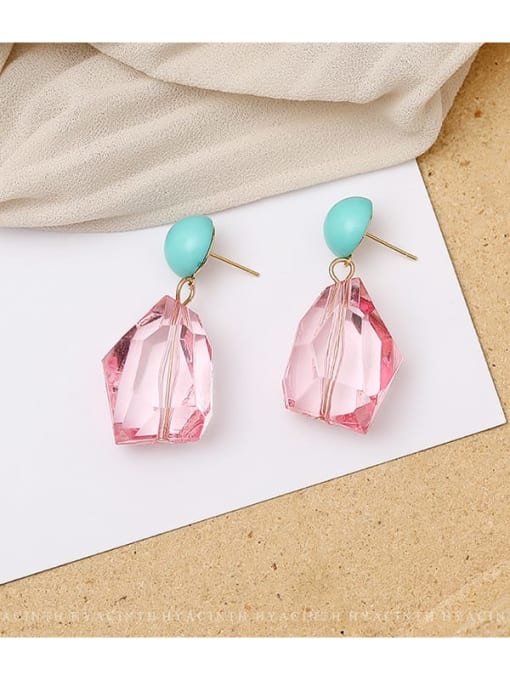 Pink Copper Crystal Geometric Dainty Drop Trend Korean Fashion Earring