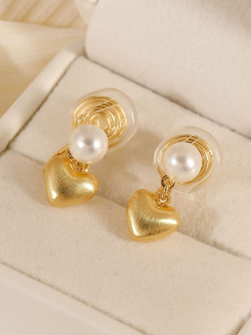 HYACINTH Brass Imitation Pearl Heart Vintage Clip Earring 1