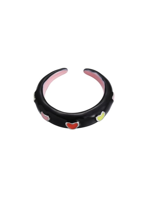 black Brass Enamel Multi Color Heart Trend Band Ring