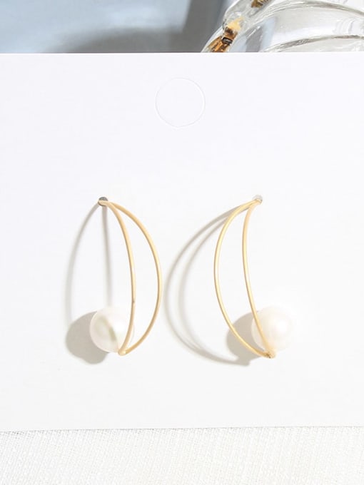 HYACINTH Copper Imitation Pearl Moon Minimalist Drop Trend Korean Fashion Earring 3