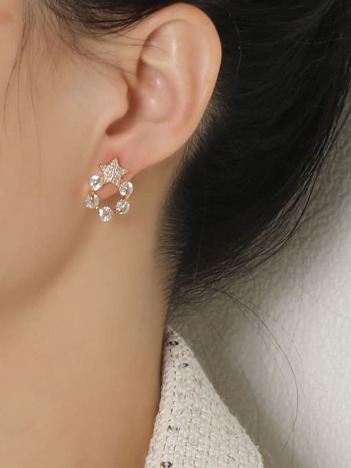 HYACINTH Brass Cubic Zirconia Star Minimalist Stud Earring 2