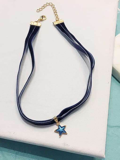 Blue Star Double Zinc Alloy Blue Ball Classic Choker Necklace